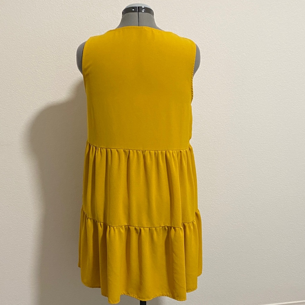 Tank Top Style Flowy Sleeveless Tiered Summer Dress Large Gold Yellow - Picture 2 of 6